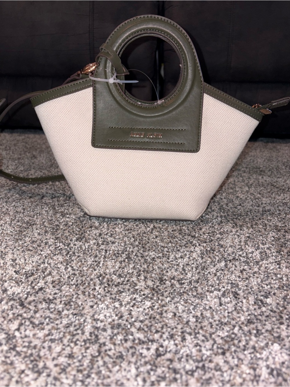Anne Klein Olive & Cream Canvas Top-Handle Tote